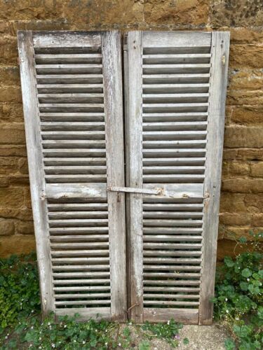 Antique French Painted Pine Wooden Window Shutters, C 1890