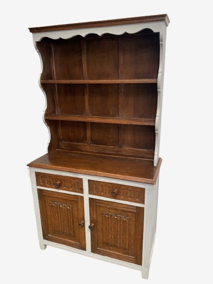 Vintage Oak Painted Linenfold Dresser Cupboard