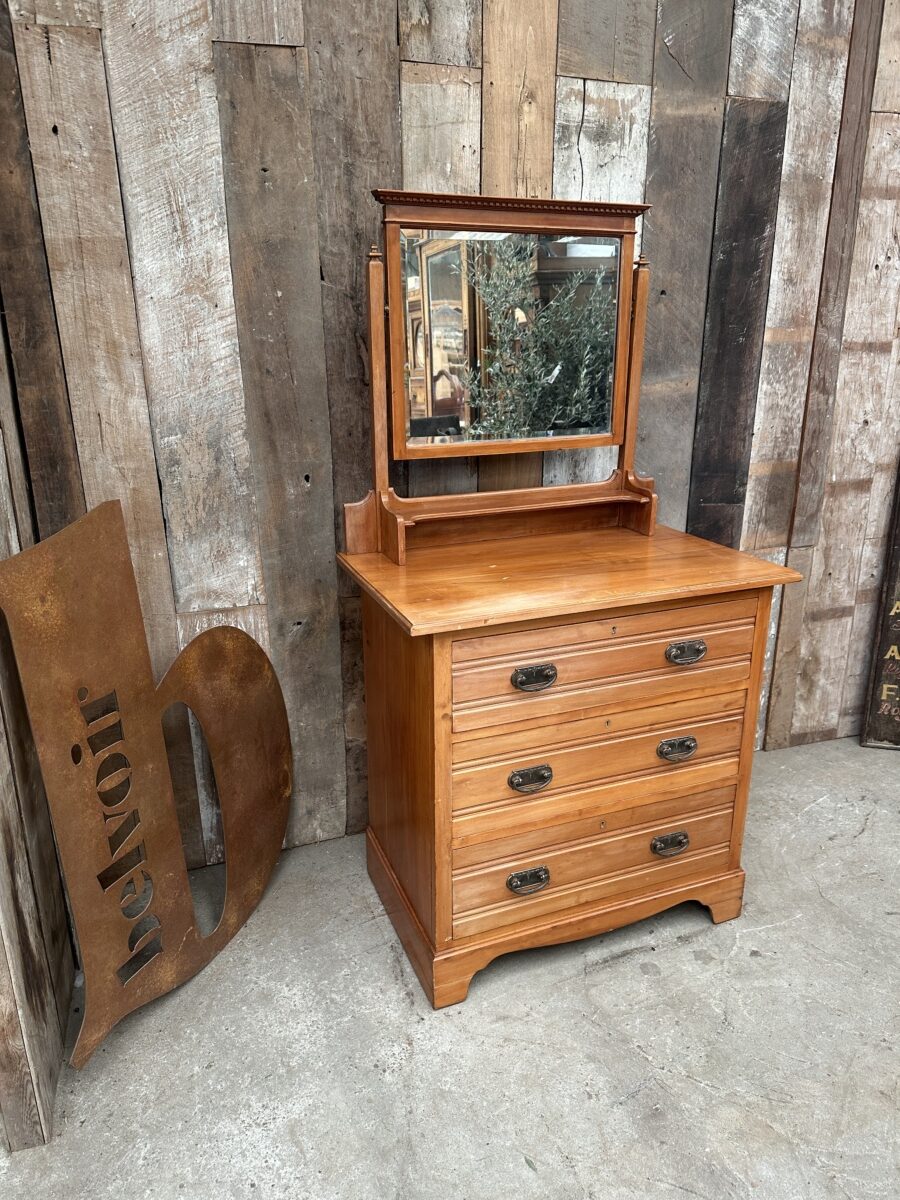 Antique Satin Walnut Edwardian Dressing Table Chest of Drawers, c 1920
