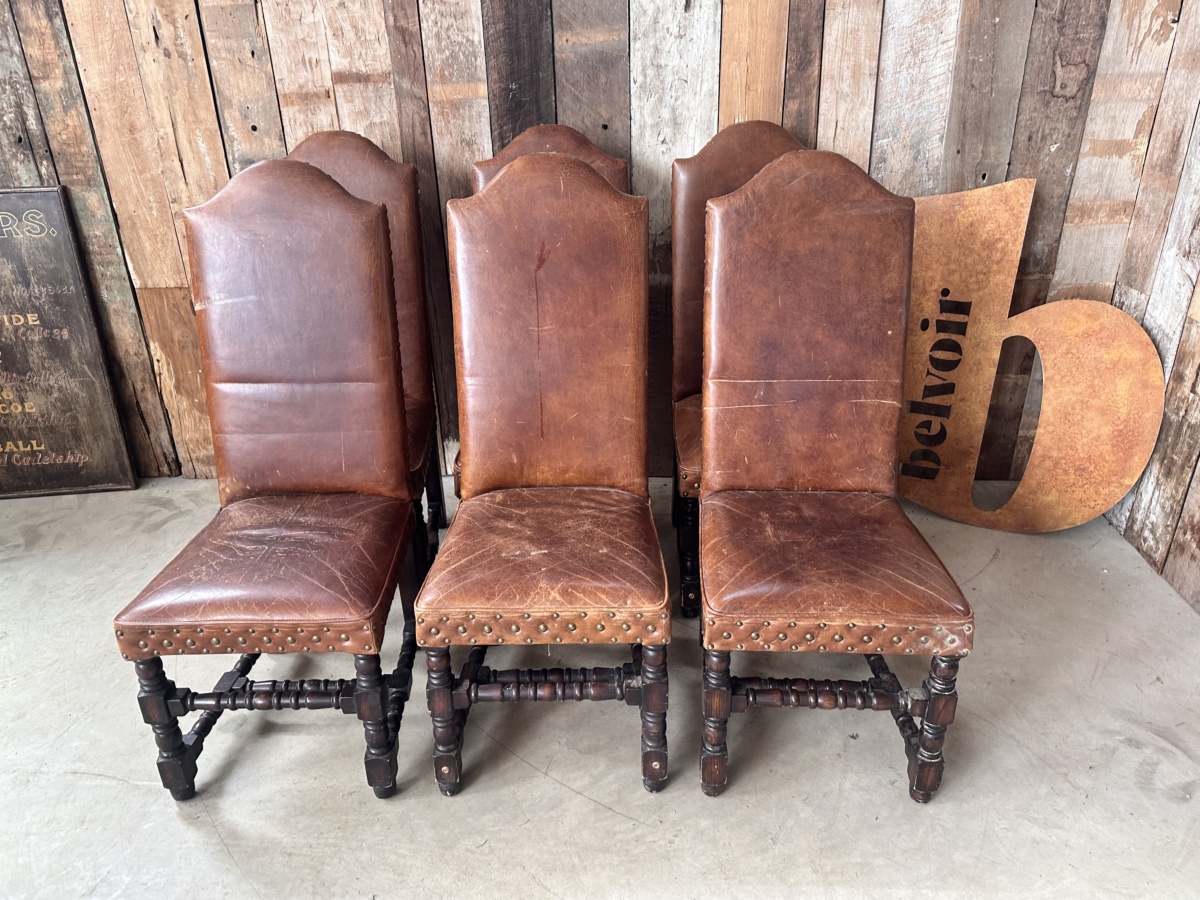 6 Quality Brown Leather Dining Chairs