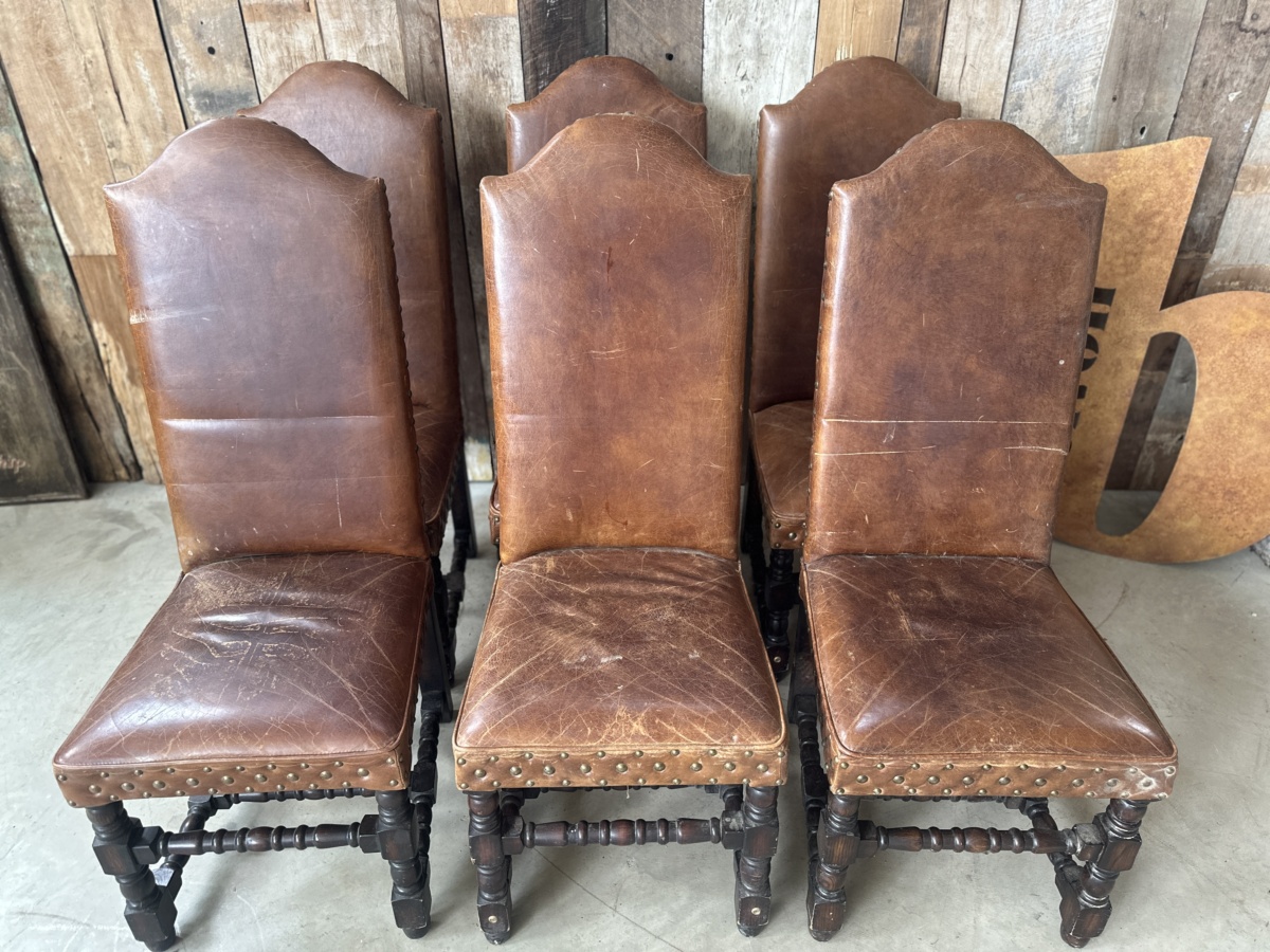 6 Quality Brown Leather Dining