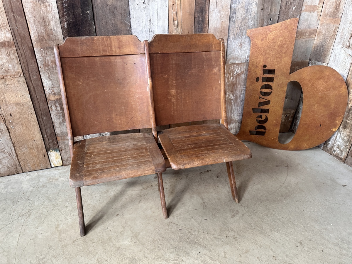 Two French Cinema Theatre Seats Bench
