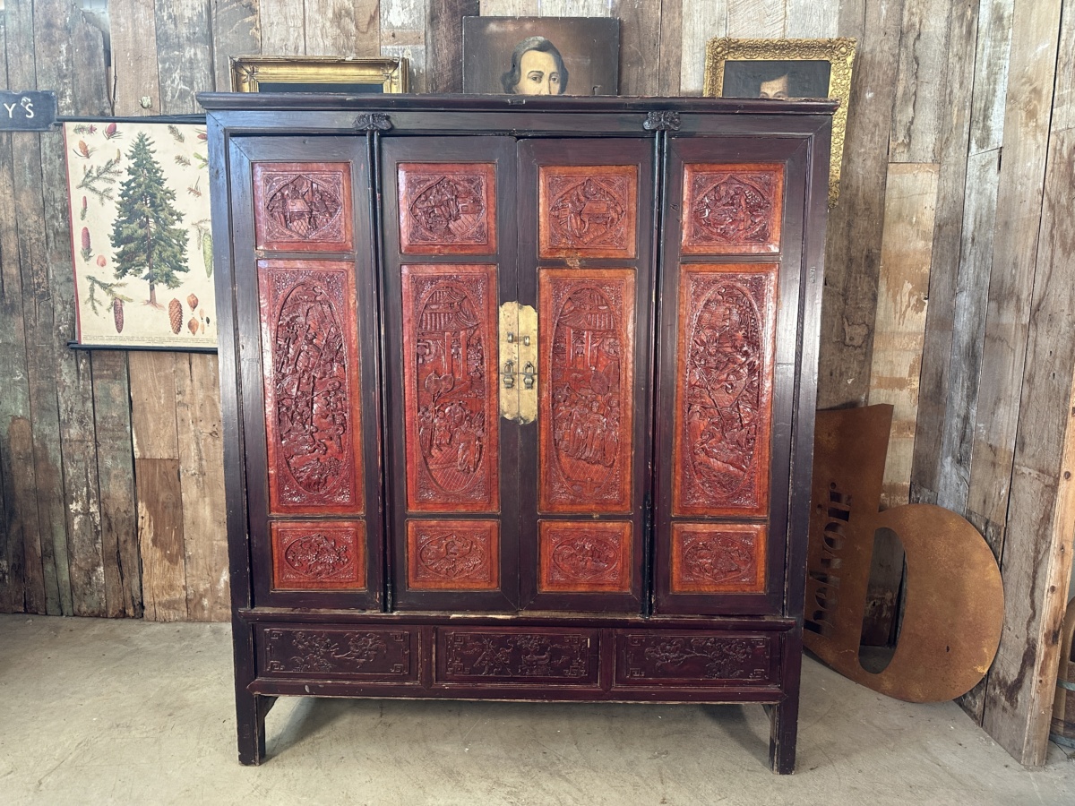 Chinese Marriage Wardrobe Cabinet Triple Cupboard