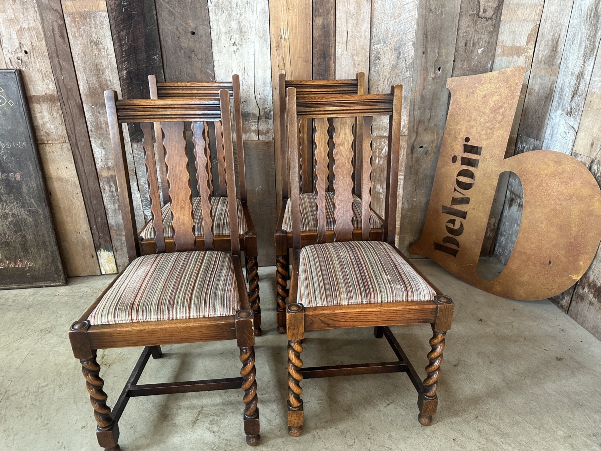 Four Edwardian Oak Dining Chairs