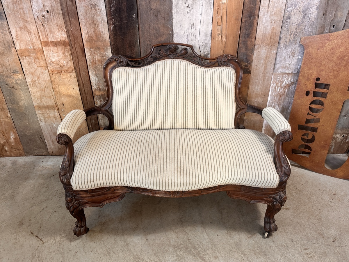 Carved Oak Chaise Two Seater Settee