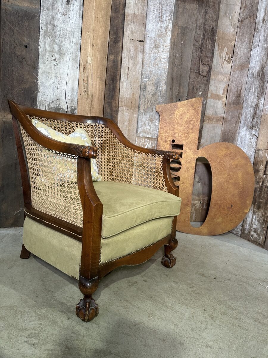 Bergere Cane Upholstered Armchair