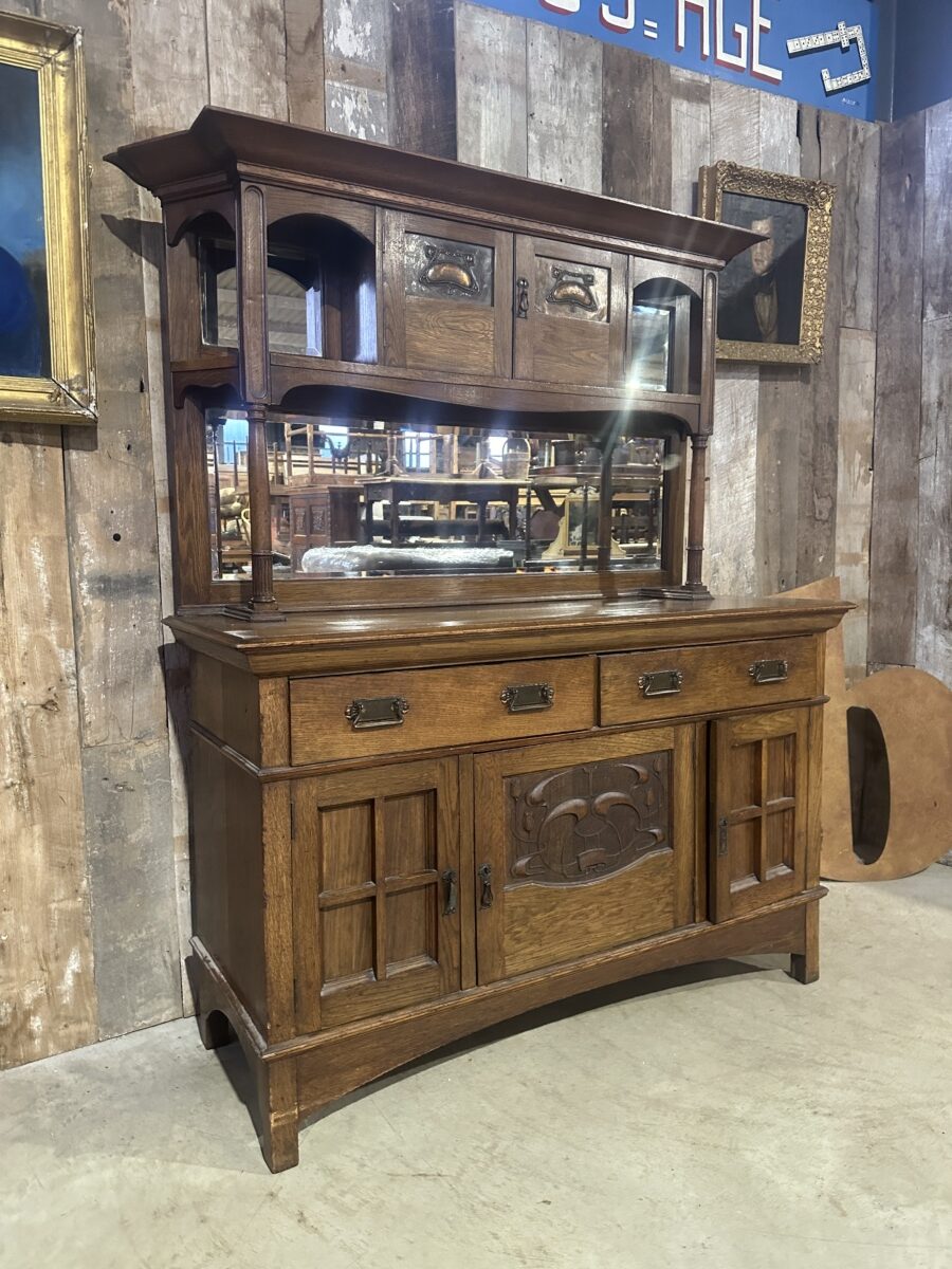 Arts and Crafts Oak Mirror Backed Sideboard by Shapland and Petter