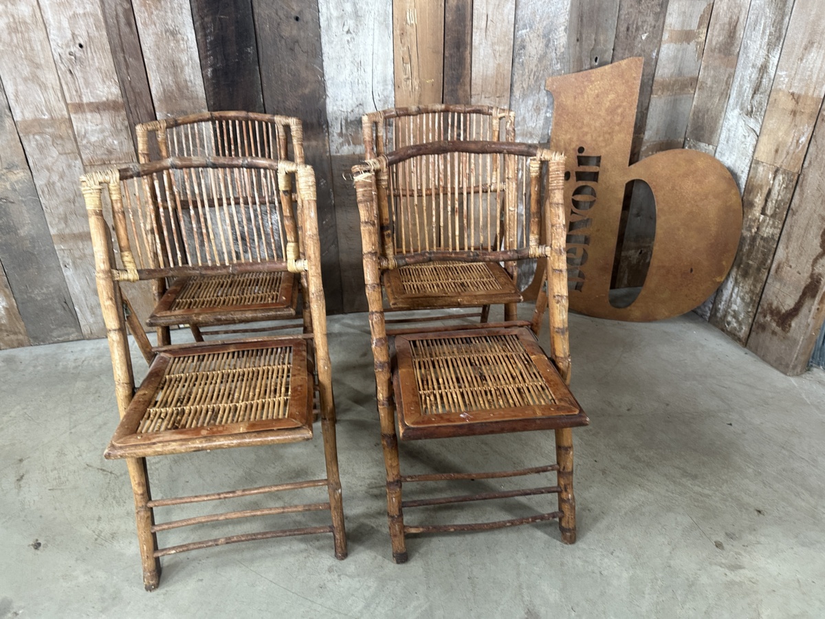 Four Anglo Colonial Bamboo Folding Chairs