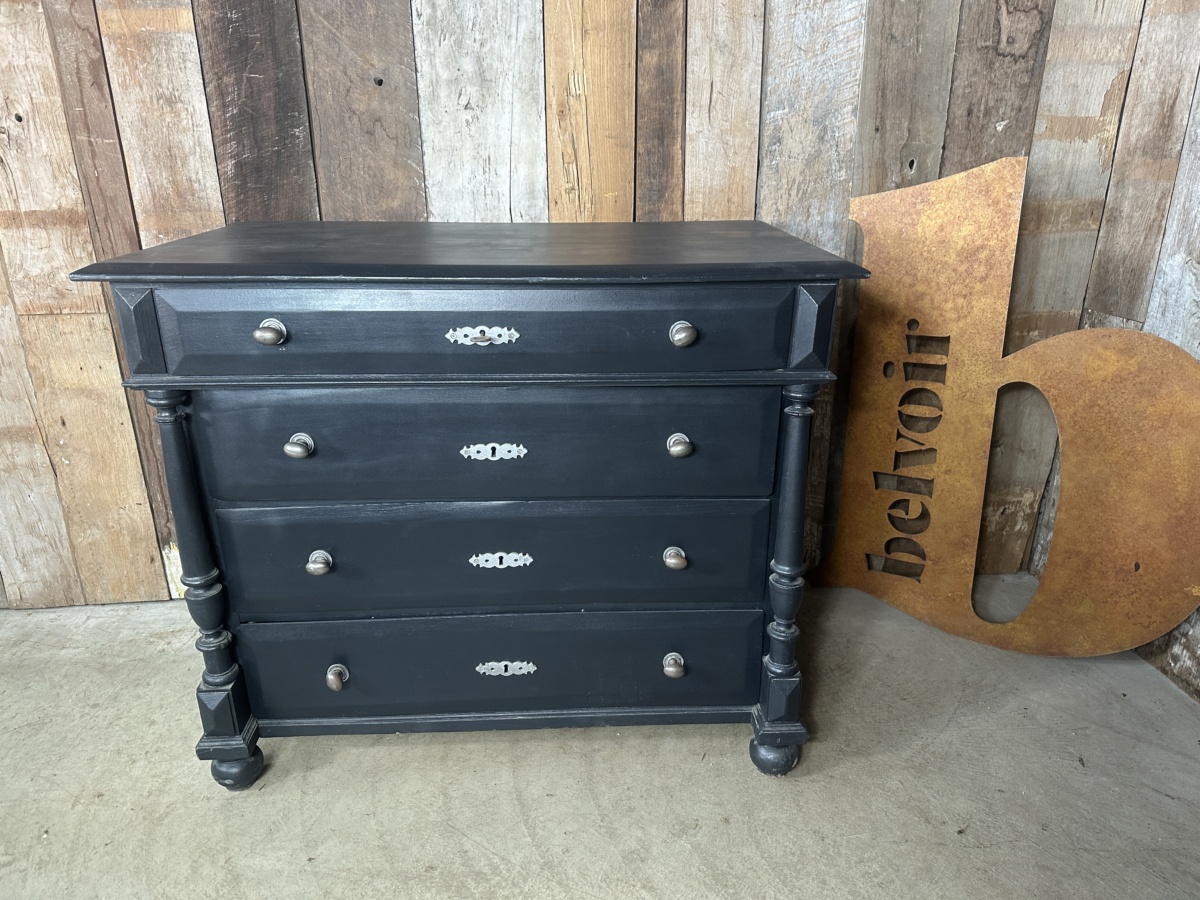 Painted Blue Black Pine Continental Chest of Four Drawers