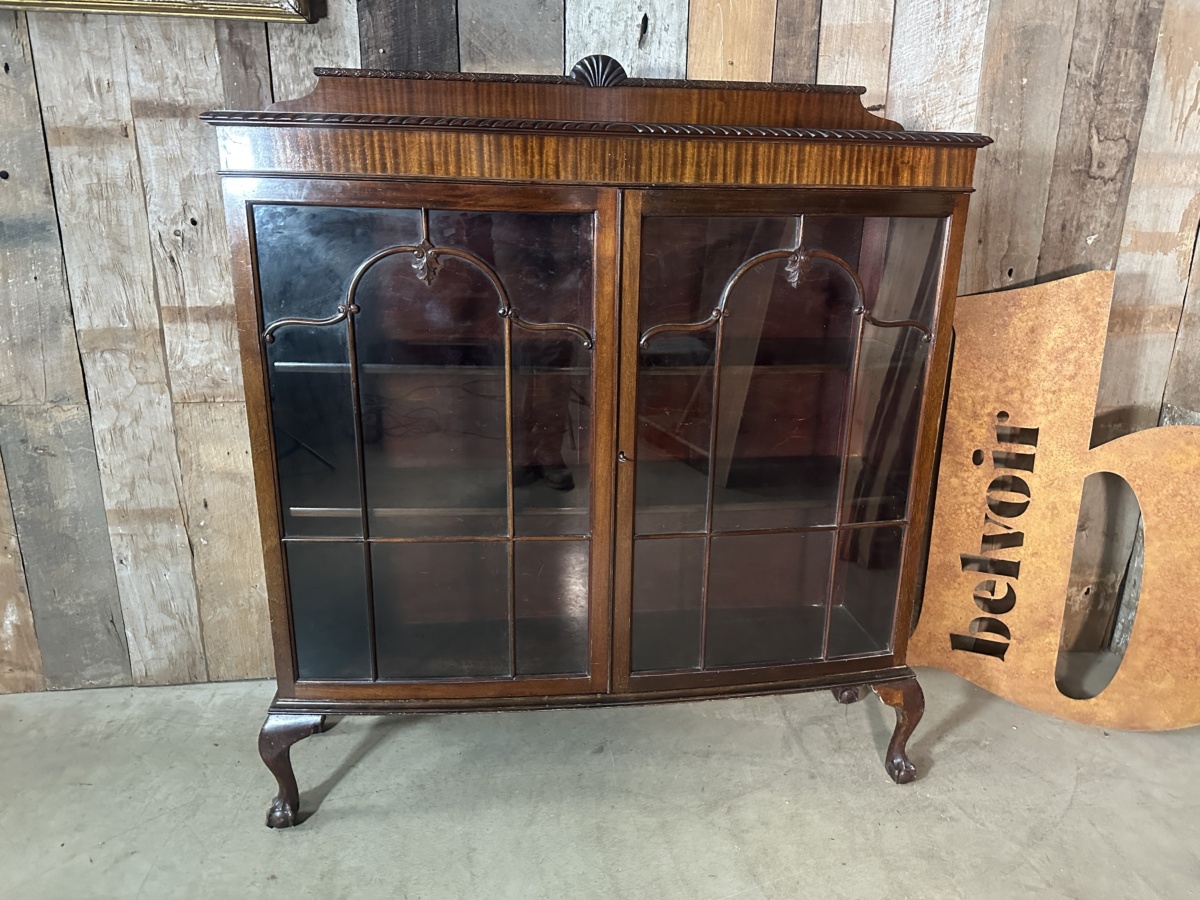 Mahogany Edwardian Glazed Bowfront Bookcase Display Cabinet