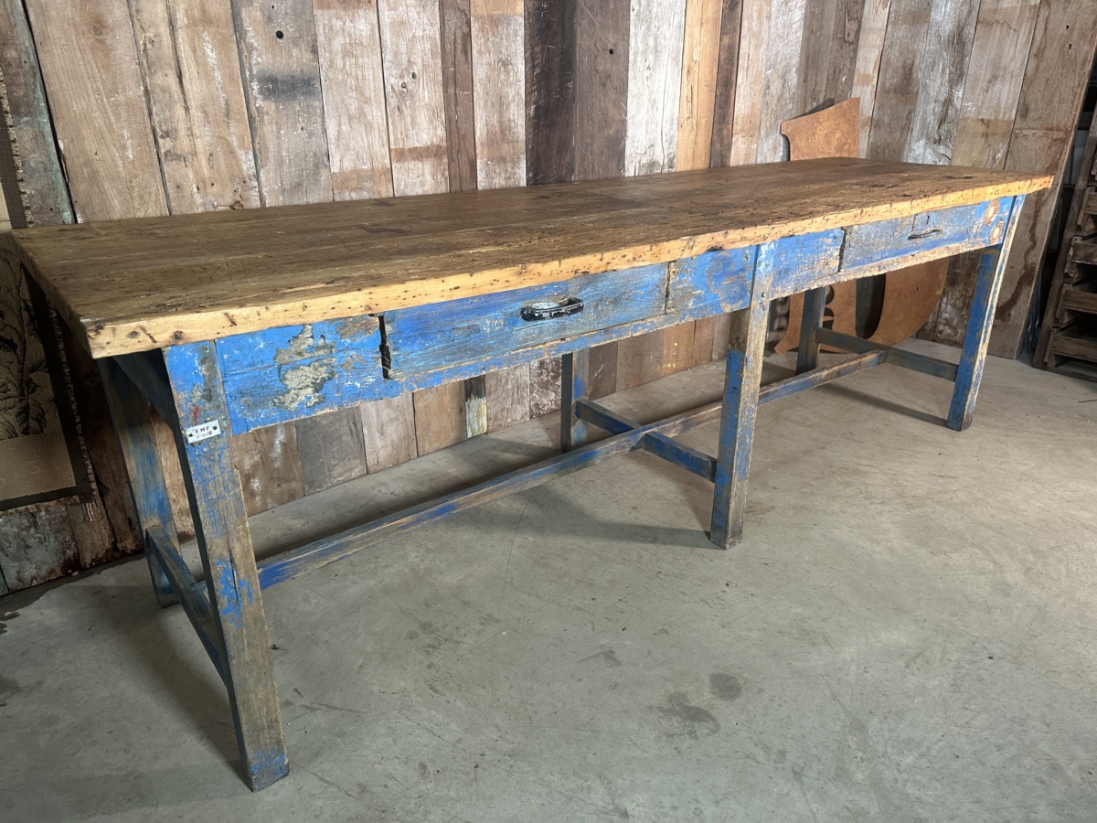 Large French Worktable Painted Pine Dining Kitchen Refectory Table