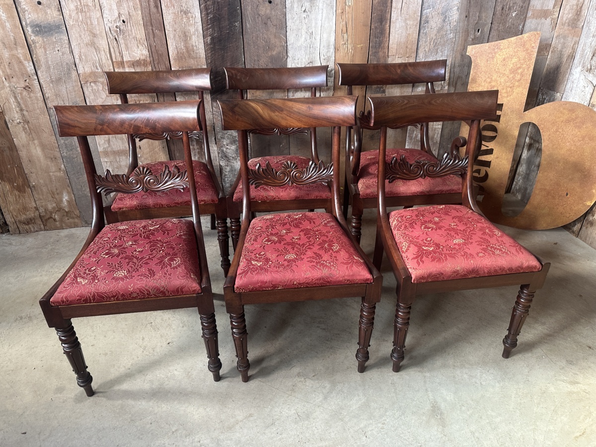 Six Mahogany Regency Georgian Bar Back Dining Chairs