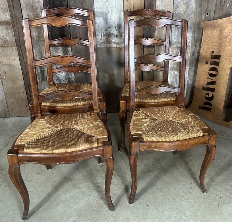 Four French Van Gogh Rush Seated Dining Chairs