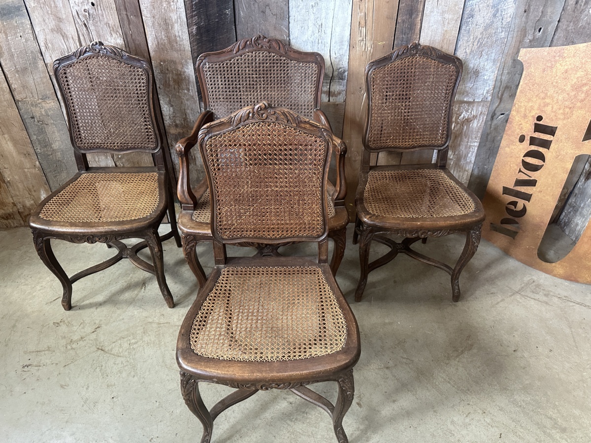 Set of Four French Cane Seated Dining Chairs