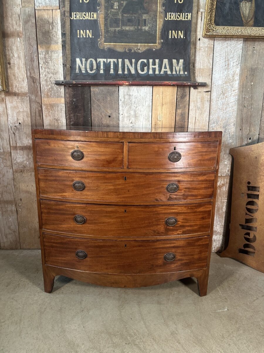 Mid Victorian Bow Front Chest of Five Drawers