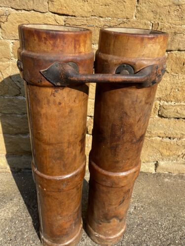 Pair of Matching Napoleonic Nelson Campaign Leather Cordite Stick Stands, c1800s