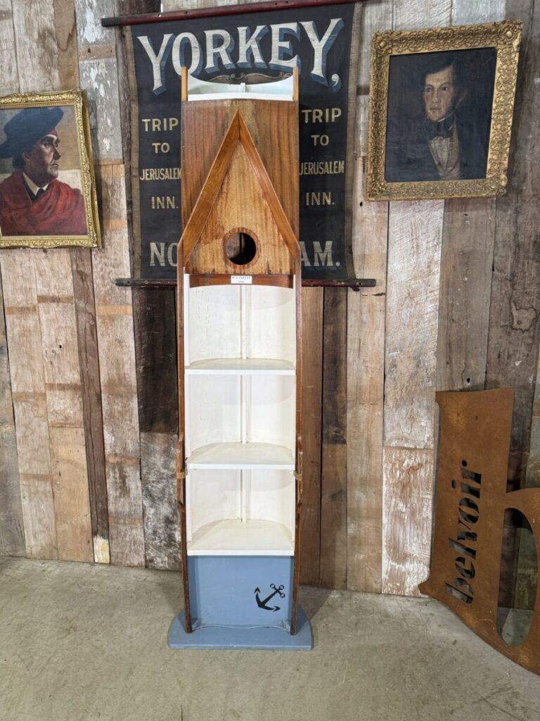 Vintage Teak Folk Art Novelty Boat Kayak Canoe Bookcase Shelves, W J Colley Richmond on Thames
