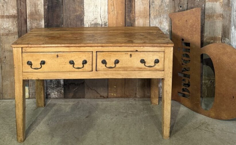 Late Georgian Pine Two Drawer Pantry Kitchen Hall Table