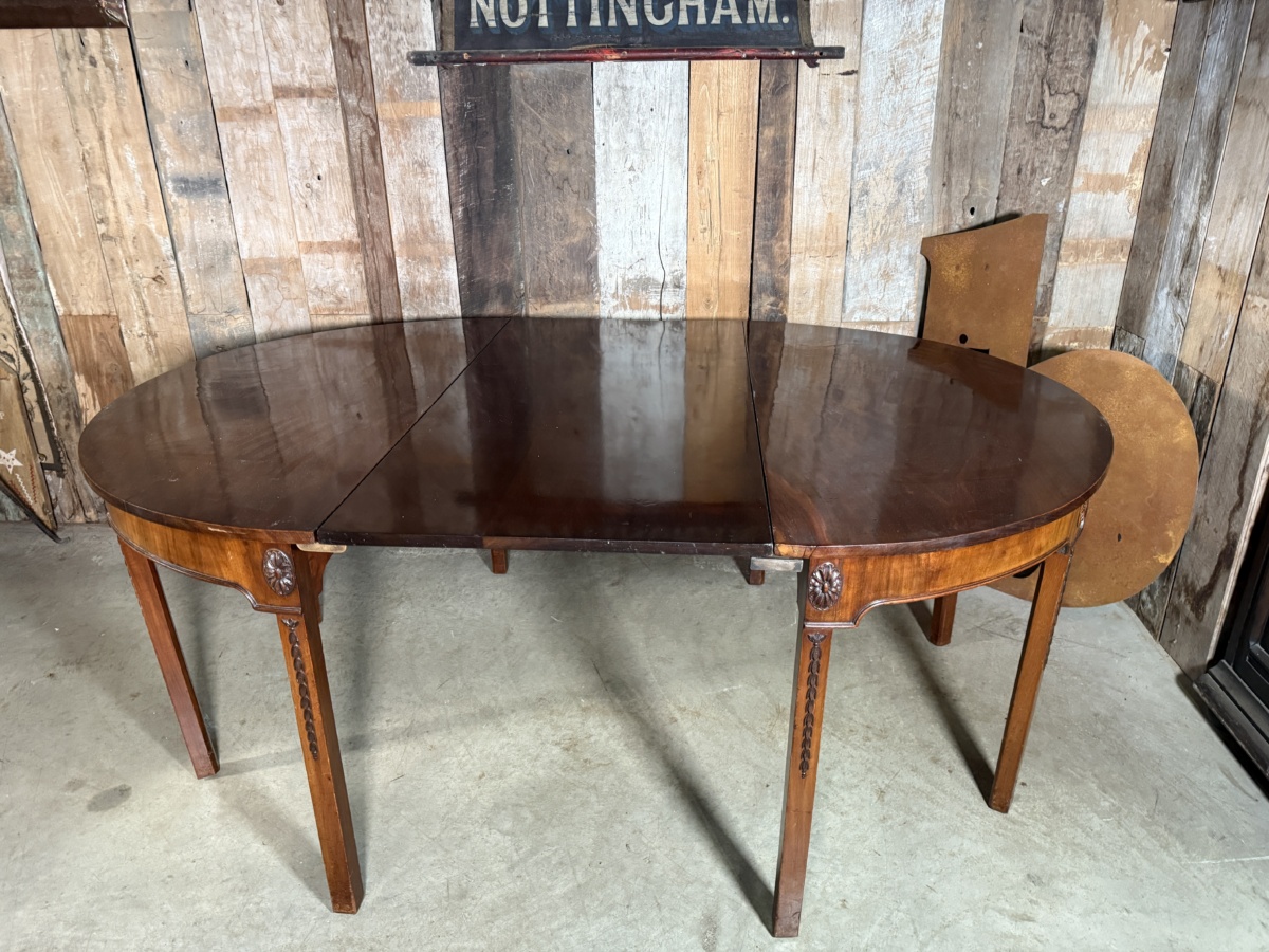 Antique Pair Demi Lune Mahogany Adam Revival Single Leaf Dining Tables