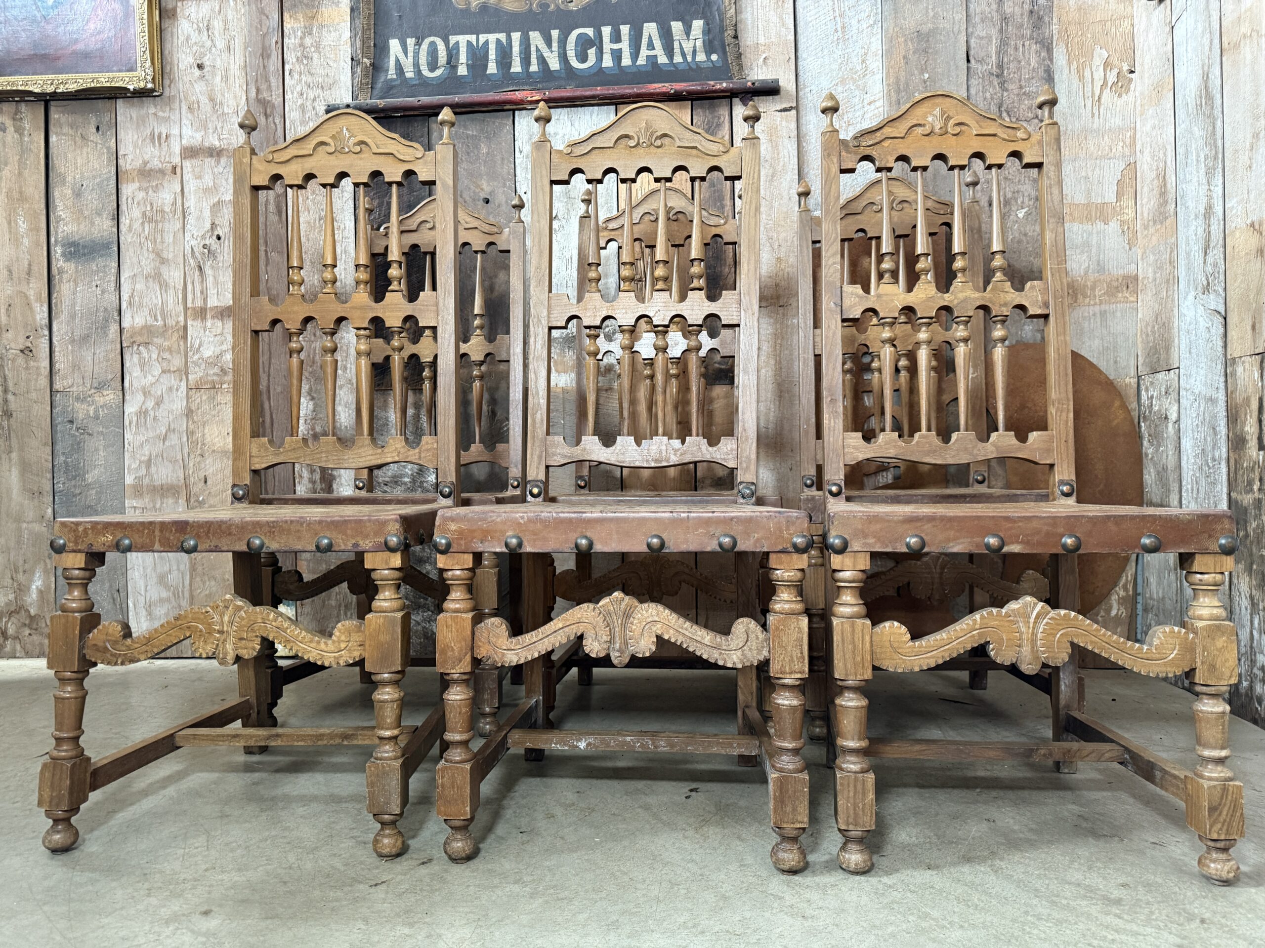 Vintage Set Six French High Back Dining Chairs