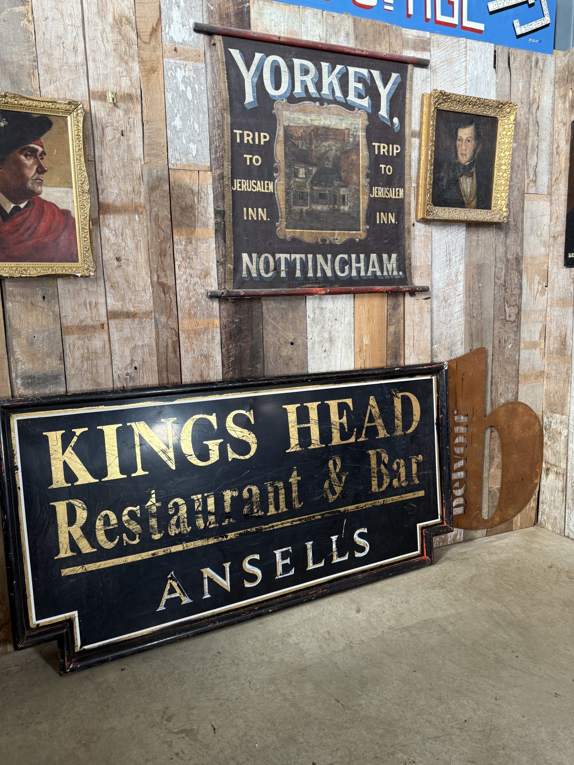 Vintage Large Pub Ansells Brewery Black Gold Kings Head Steel Sign