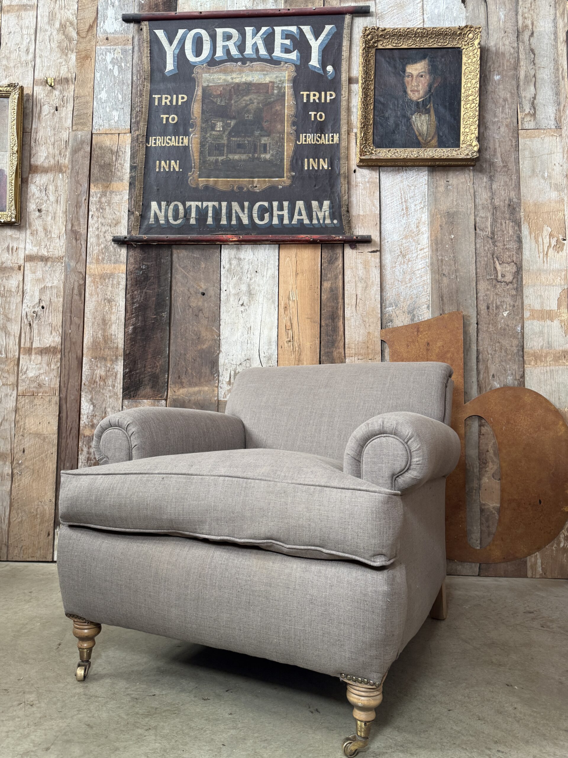 Vintage Deep Seated Upholstered Armchair Howard Style
