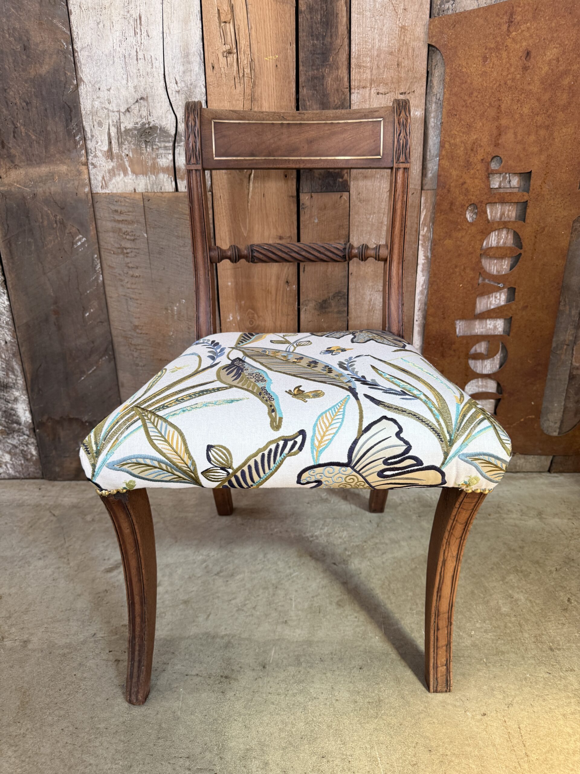 Antique Regency Period Mahogany Upholstered Dining Hall Single Bedroom Boudoir Chair