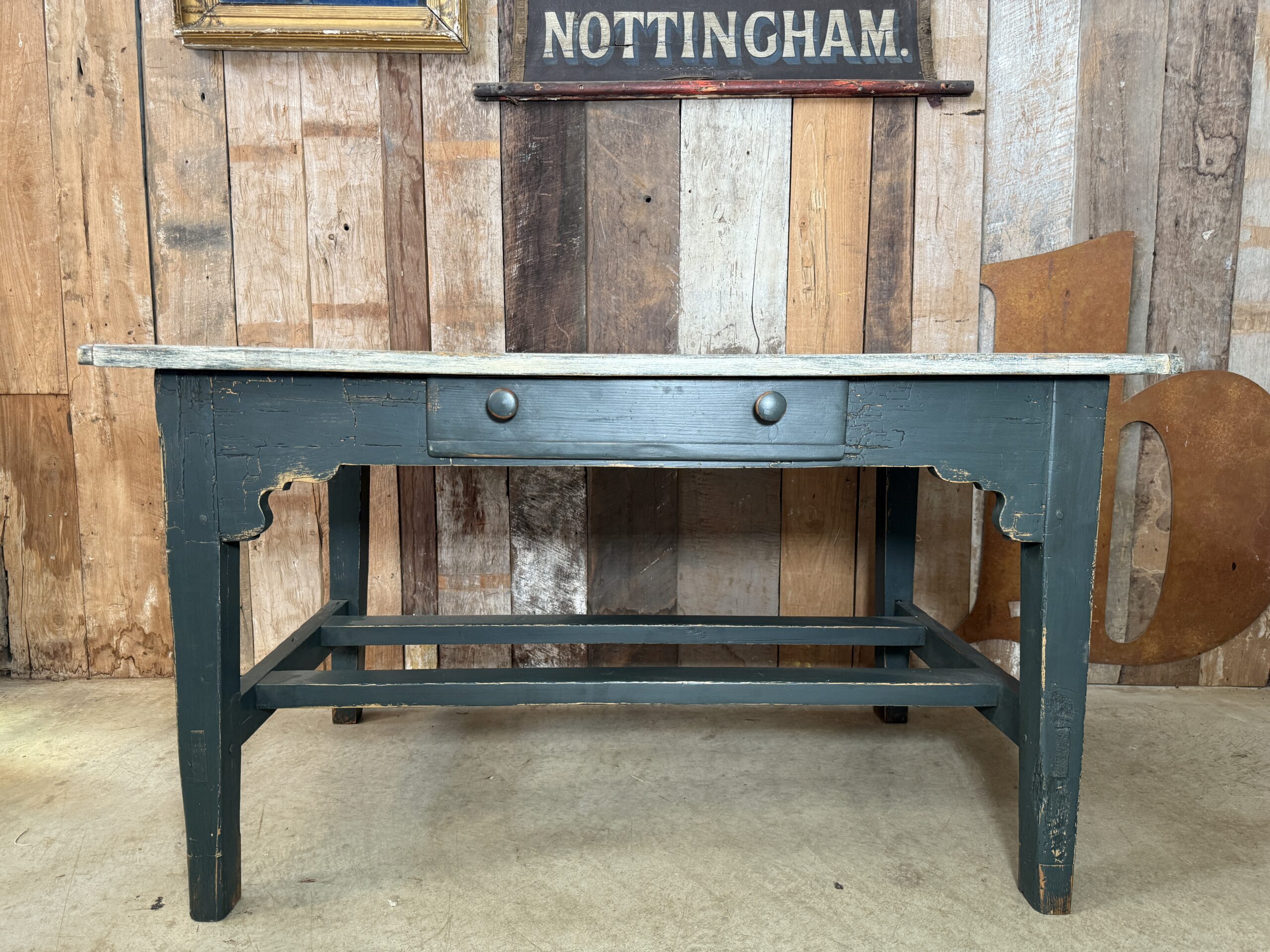 Vintage Painted Verdigris Green Painted Serving Sycamore Server Serving Kitchen Island Bar Table