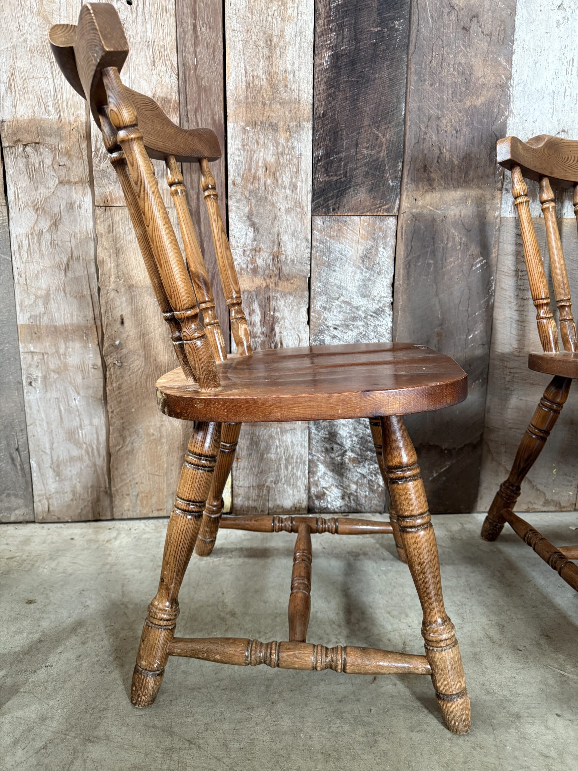 Vintage Set Six Pine Farmhouse Kitchen Windsor Dining Chairs