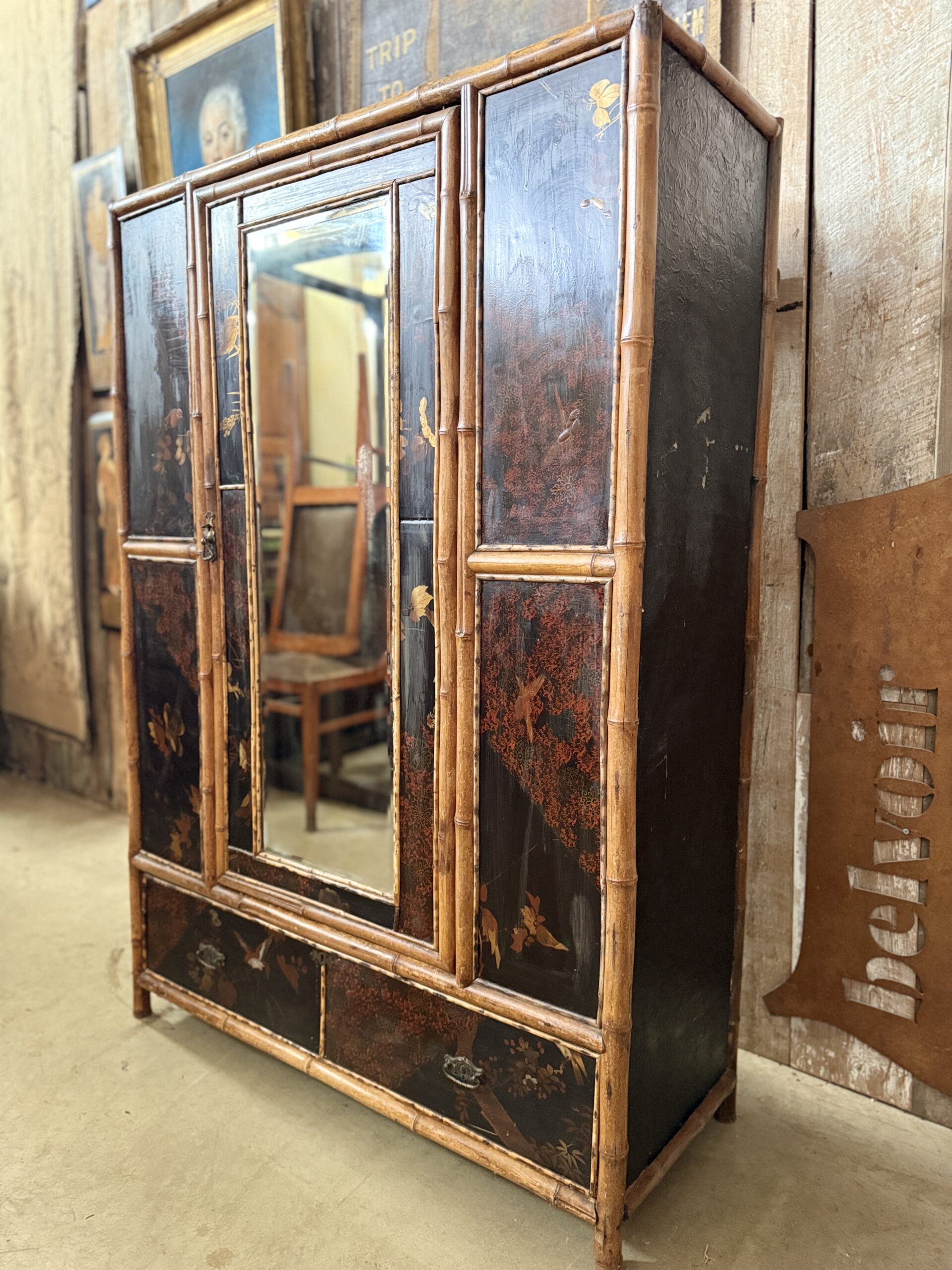 Victorian Aesthetic Movement Bamboo Chinoiserie Mirrored Hall Robe