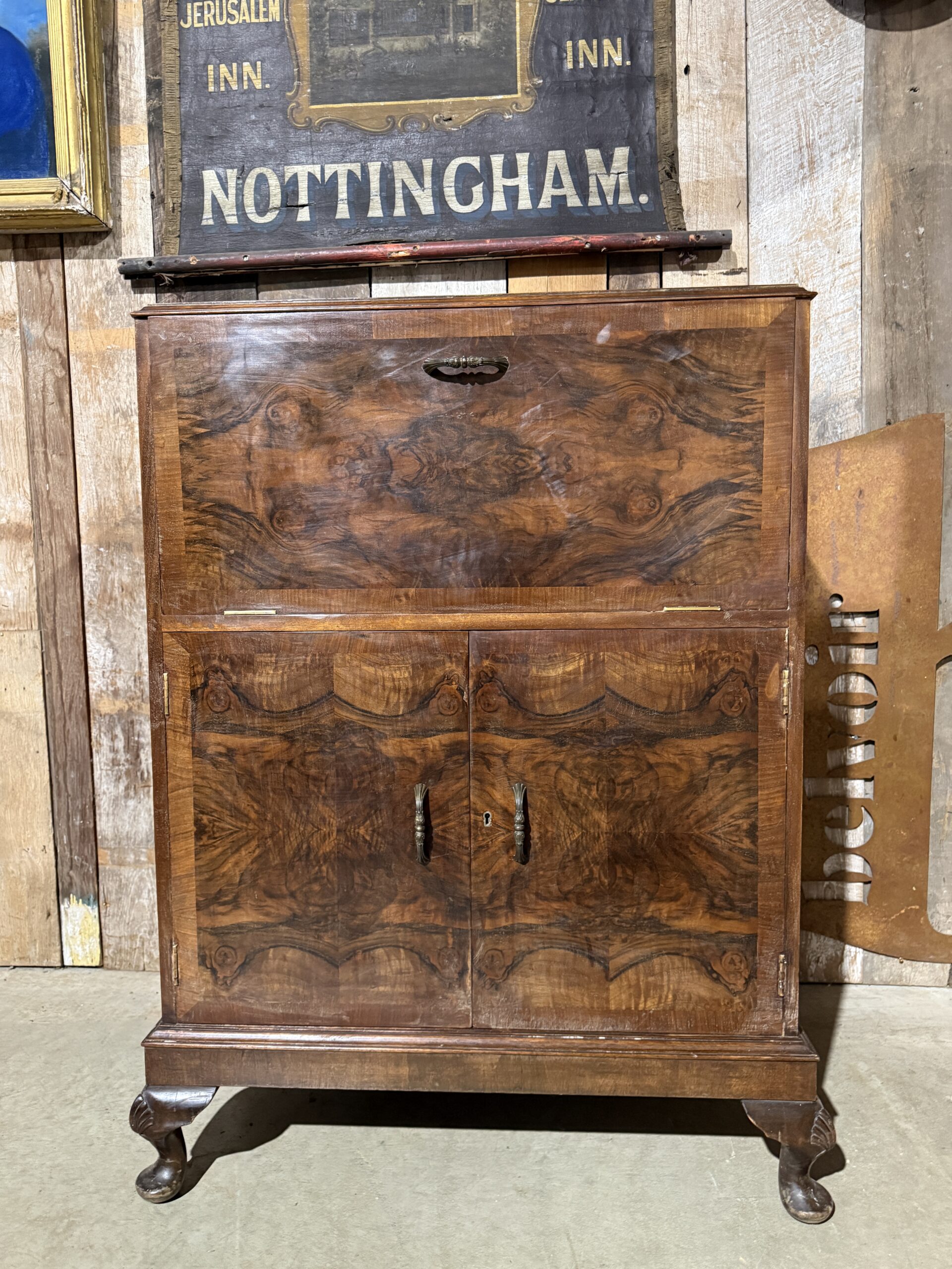 Vintage Art Deco Figured Walnut Cocktail Drinks Cabinet