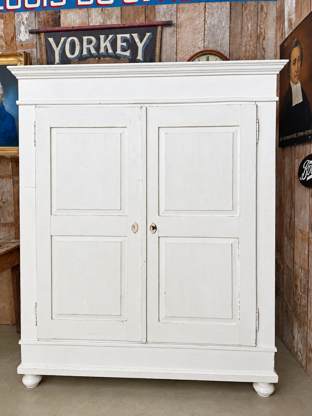 Antique French Painted Pine Double Armoire Wardrobe, c.1860