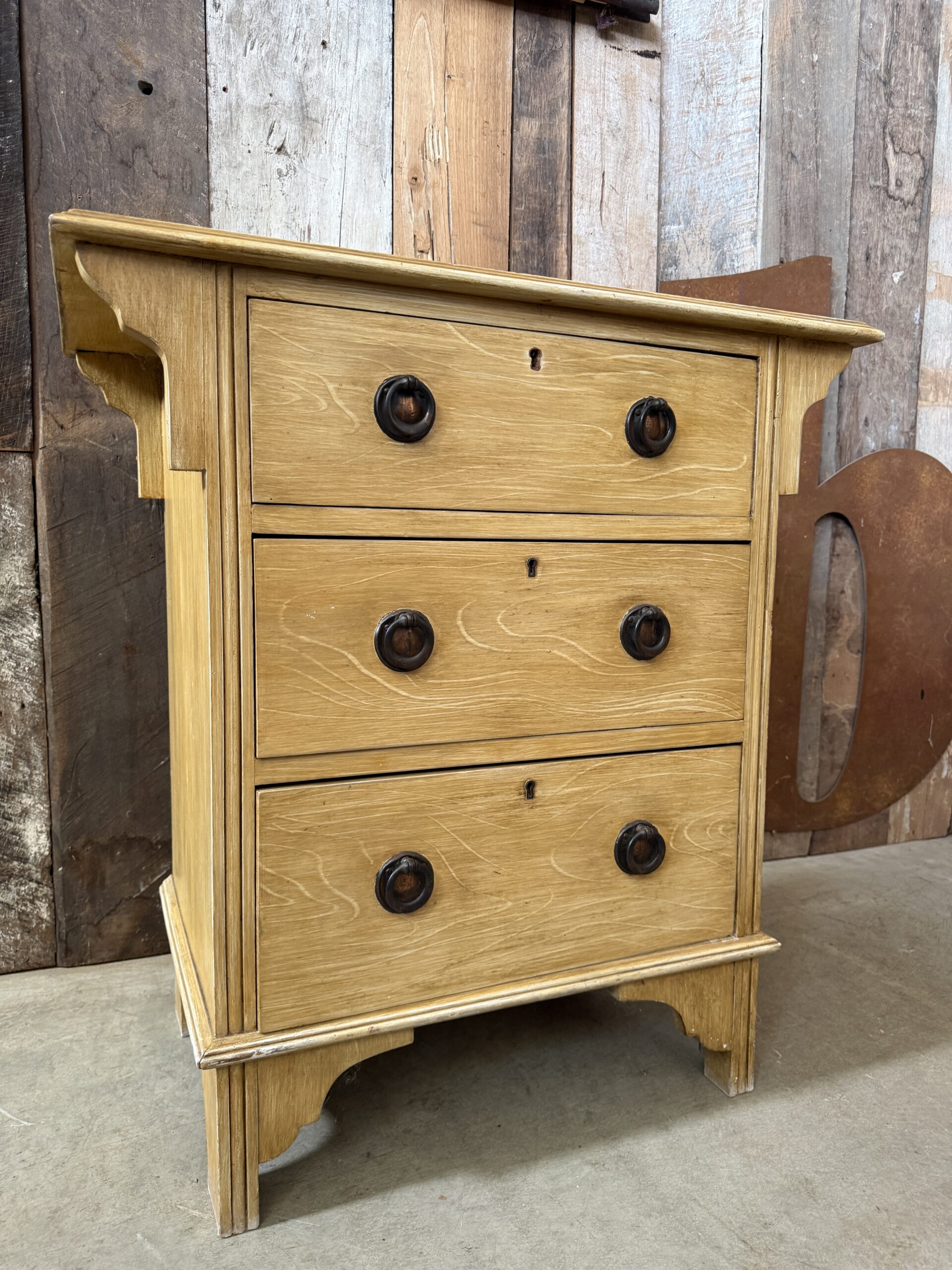 Antique Victorian Arts & Crafts Scumbled Pine Three Drawer Chest of Drawers, c1880