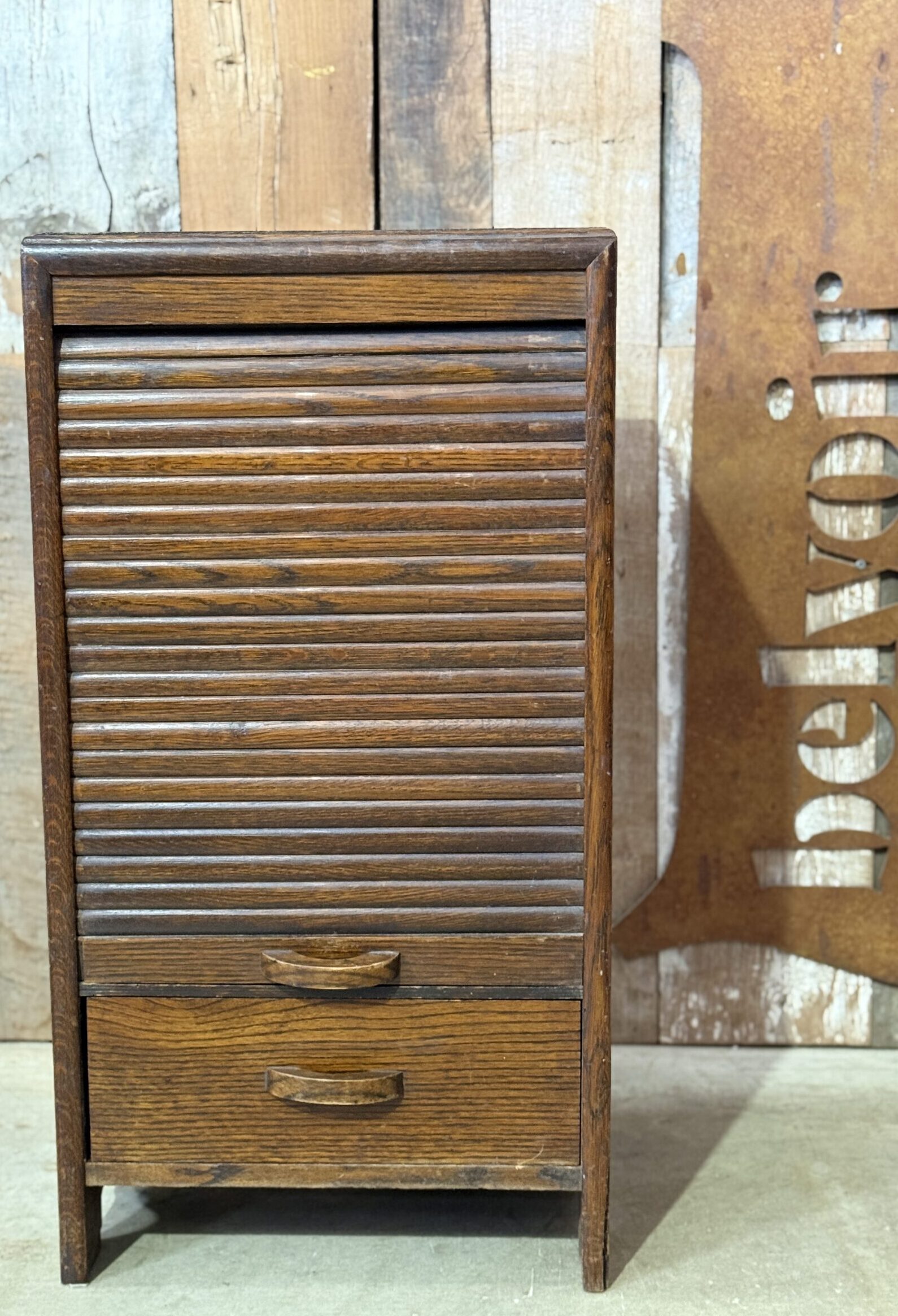 Antique Art Deco Oak Tambour Filing Cabinet, c.1930