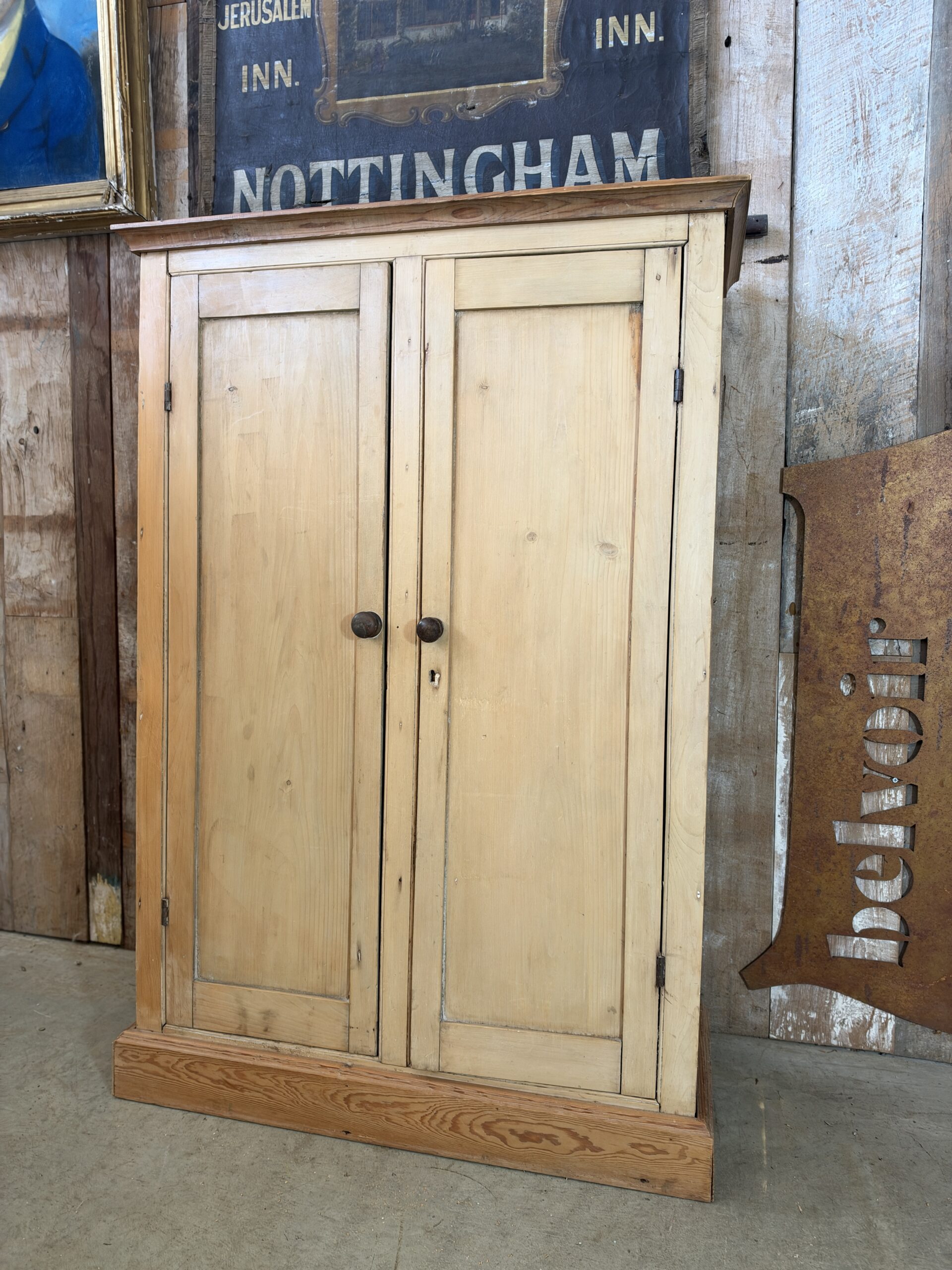 Antique early Victorian pine double door housekeeper's cupboard circa 1830